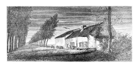 Belle Alliance in south of Brussels, Belgium, drawing by Vuillier based on a photograph, vintage illustration. Le Tour du Monde, Travel Journal, 1881の写真素材