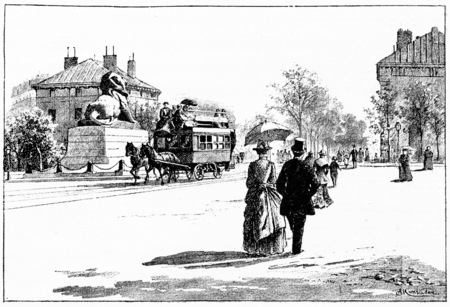 Place Denfert-Rochereau, vintage engraved illustration. Paris - Auguste VITU â 1890.の写真素材