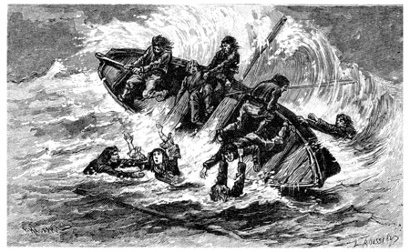 The poor princess falls into the sea and nearly drowned, vintage engraved illustration.の写真素材