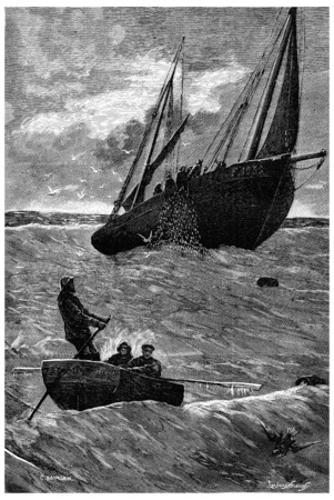 Herring fishing. Lip of the net, vintage engraved illustration. Journal des Voyage, Travel Journal, (1880-81).の写真素材