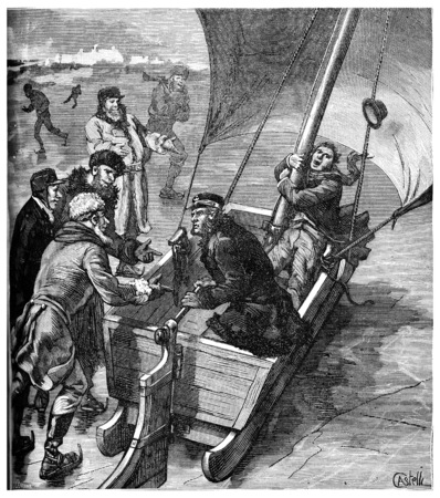 Seven years in the land of Atlantic cod, Sleigh veil, vintage engraved illustration. Journal des Voyage, Travel Journal, (1880-81).の写真素材