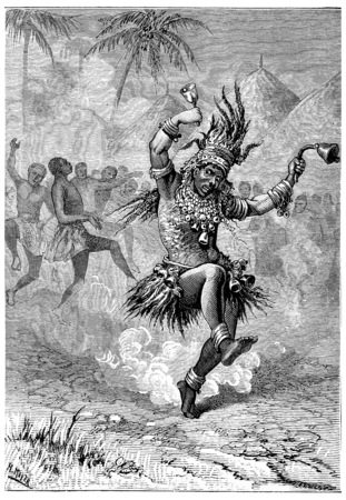 The magician first walked around the square, vintage engraved illustration.の写真素材