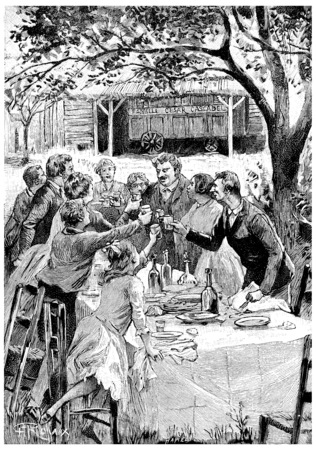 They came to see them every year, vintage engraved illustration. Jules Verne Cesar Cascabel, 1890.