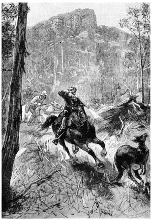 Godfrey manages to hit a ball, vintage engraved illustration. Jules Verne Mistress Branican, 1891.のeditorial素材