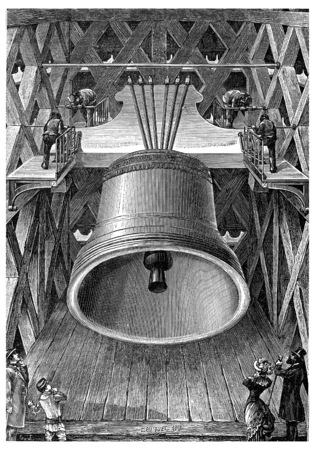 Bell of Notre Dame de Paris, vintage engraved illustration. Industrial encyclopedia E.-O. Lami - 1875.の写真素材