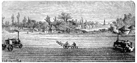 Steam Ploughing, vintage engraved illustration. の写真素材