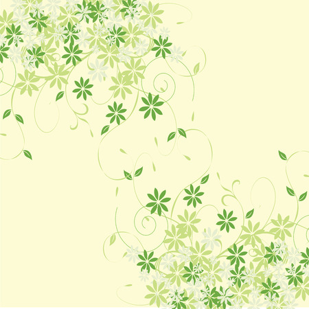 Vintage invitation card with elegant retro abstract floral design, green flowers on yellow. のイラスト素材