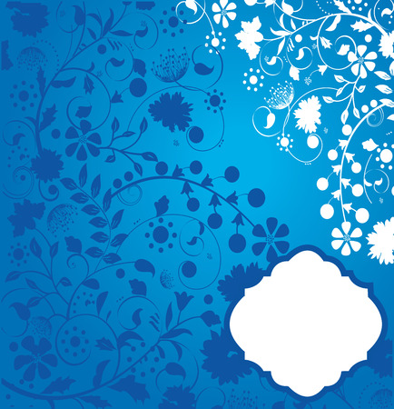 Vintage invitation card with ornate elegant retro abstract floral design, blue and white.のイラスト素材