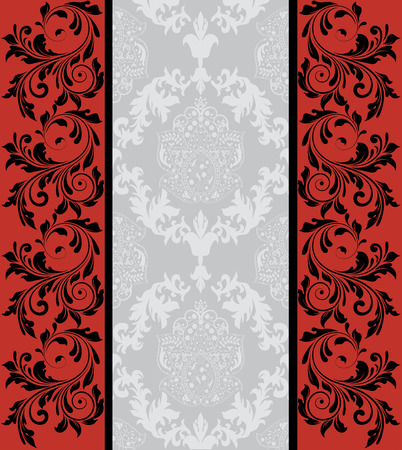 Vintage invitation card with ornate elegant abstract floral design, black on red and white on gray. Vector illustration.のイラスト素材