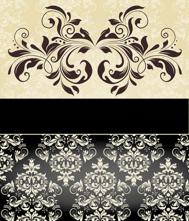 Vintage invitation card with ornate elegant abstract floral design, brown on pale yellow and black. Vector illustration.のイラスト素材