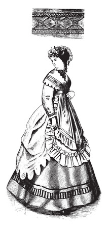 Border in button-hole and herring-bone stitch, vintage engraved illustration.のイラスト素材