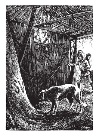 A man died in this hut, vintage engraved illustration.のイラスト素材