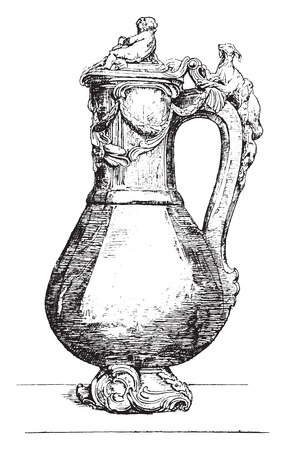 Vase flower jasper mounted chased gold, vintage engraved illustration. Industrial encyclopedia E.-O. Lami - 1875.のイラスト素材