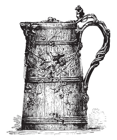 Pot Beer engraved silver, vintage engraved illustration. Industrial encyclopedia E.-O. Lami - 1875.のイラスト素材