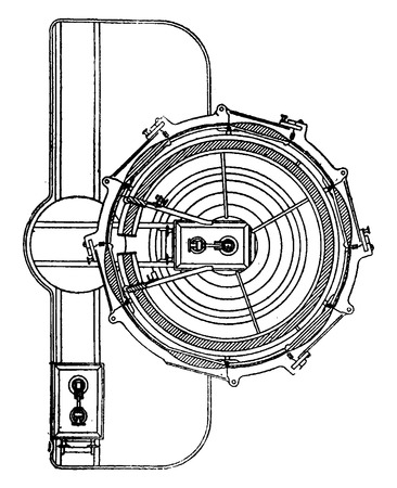 Horizontal section of the apparatus with electric light, vintage engraved illustration. Industrial encyclopedia E.-O. Lami - 1875.のイラスト素材
