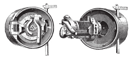 Breech mechanism interrupted screw threads (Bange System), vintage engraved illustration. Industrial encyclopedia E.-O. Lami - 1875.のイラスト素材