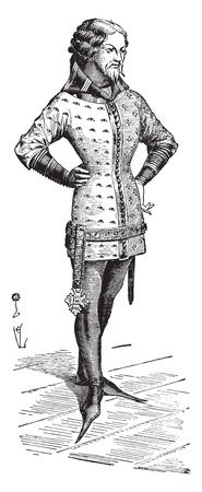Gentleman dressed in the jacket around 1360, vintage engraved illustration. Industrial encyclopedia E.-O. Lami - 1875.のイラスト素材
