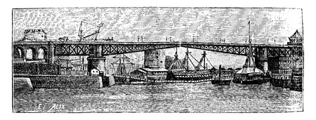 Swing Bridge Brest, vintage engraved illustration. Industrial encyclopedia E.-O. Lami - 1875.のイラスト素材