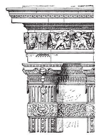 French column, vintage engraved illustration. Industrial encyclopedia E.-O. Lami - 1875.のイラスト素材