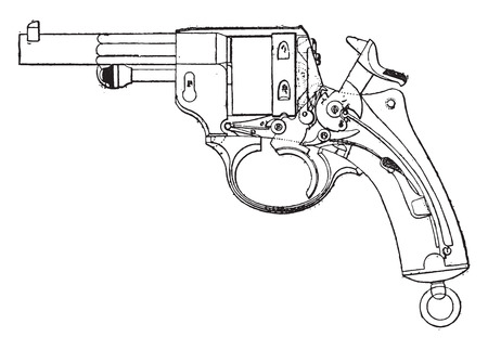 Gun-revolver, model 1873, View from the deck, vintage engraved illustration. Industrial encyclopedia E.-O. Lami - 1875.のイラスト素材