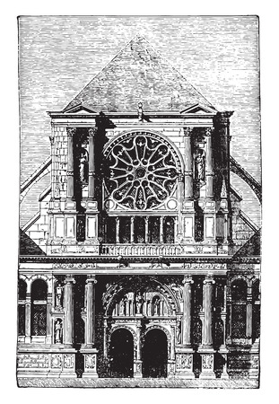 St. Clotilde Andelys portal, vintage engraved illustration. Industrial encyclopedia E.-O. Lami - 1875.のイラスト素材