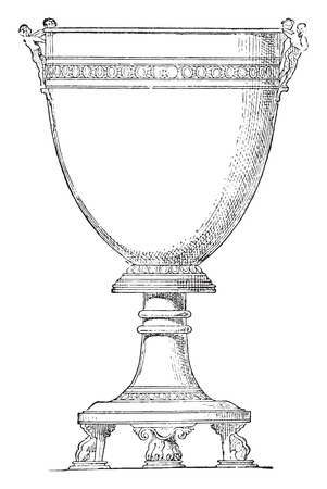 Cup mounted on his foot, vintage engraved illustration.のイラスト素材