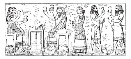 An Assyrian toast, vintage engraved illustration.のイラスト素材