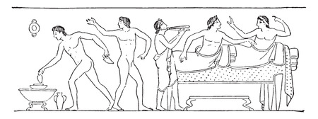 Table service, after a vase painting, vintage engraved illustration.のイラスト素材