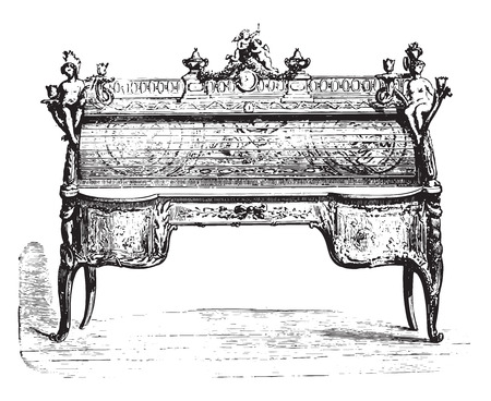 Office cylinder inlaid Louis XV, vintage engraved illustration. Industrial encyclopedia E.-O. Lami - 1875.のイラスト素材