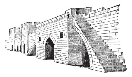 Ramparts of Aigues-Mortes, vintage engraved illustration. Industrial encyclopedia E.-O. Lami - 1875.のイラスト素材