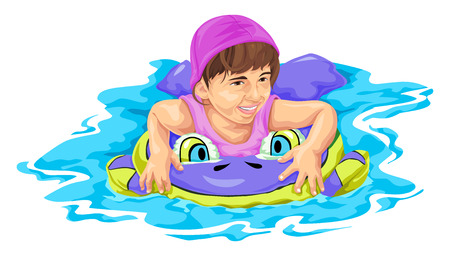 Vector illustration of girl swimming using float.のイラスト素材