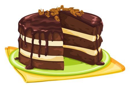 Vector illustration of chocolate cake with missing slice.のイラスト素材