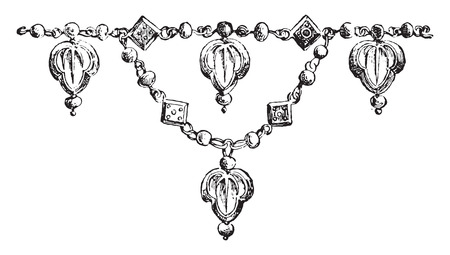 Fragment of necklace, vintage engraved illustration. Private life of Ancient-Antique family-1881.のイラスト素材