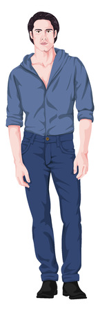 Vector illustration of stylish young man isolated on white.のイラスト素材