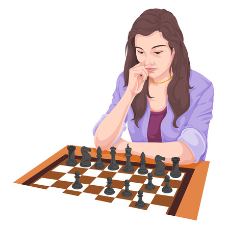 Vector illustration of woman playing chess.のイラスト素材