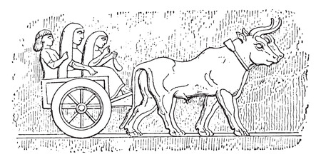 Assyrian cart, vintage engraved illustration.のイラスト素材