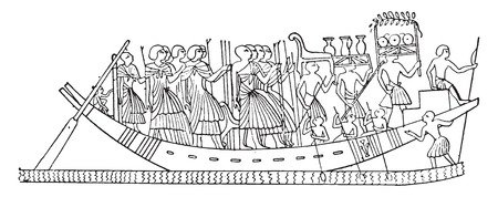 The deceased's furniture on a funeral boat, vintage engraved illustration.のイラスト素材