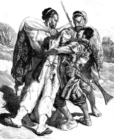 The Kroumirs. They had cut her nose and ears, vintage engraved illustration. Journal des Voyage, Travel Journal, (1880-81).の写真素材