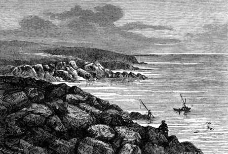 The town of Batz. The rocks, vintage engraved illustration. Journal des Voyages, Travel Journal, (1880-81).の写真素材