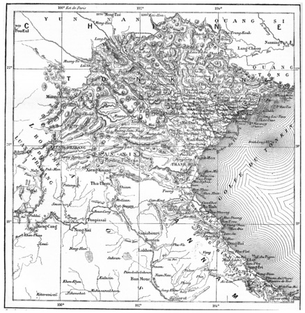Map of Tonkin or Tongkin or Tonquin or Tongking, vintage engraved illustration. Dictionary of words and things - Larive and Fleury - 1895.の写真素材