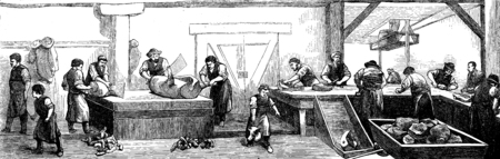 Deli Cincinnati. The slaughter of pigs, vintage engraved illustration. Journal des Voyage, Travel Journal, (1879-80).の写真素材