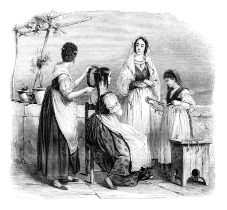 Inhabitants of Mola and Castellone, vintage engraved illustration. Magasin Pittoresque 1842.の写真素材