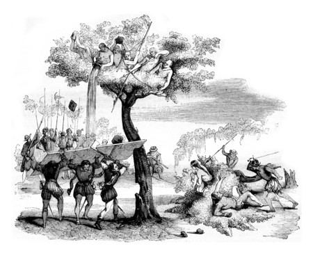 The Indians of Dabaibe, vintage engraved illustration. Magasin Pittoresque 1842.の写真素材