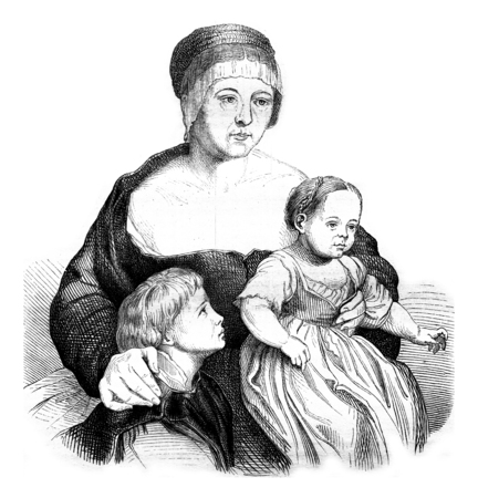 Family Holbein painting of this artist, retains a Bale, vintage engraved illustration. Magasin Pittoresque 1845.の写真素材