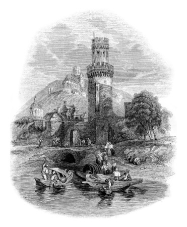 View of the castle Oberwesel on the Rhine, vintage engraved illustration. Magasin Pittoresque 1844.の写真素材