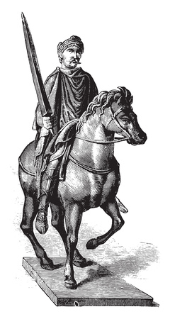 Office of Mr, Albert Lenoir, Statuette of Charlemagne, in bronze, vintage engraved illustration. Magasin Pittoresque 1858.のイラスト素材