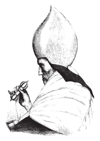 Kahtchenn Lauzang Monnelamne, head of the Tibetan Church in Kannawer, vintage engraved illustration. Magasin Pittoresque 1855.のイラスト素材