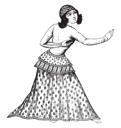 A Persian dancer, after a Persian miniature, vintage engraved illustration. Magasin Pittoresque 1841.のイラスト素材