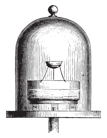 Container or vacuum, Vase containing sulfuric acid, Lightweight capsule, vintage engraved illustration. Magasin Pittoresque 1855.のイラスト素材