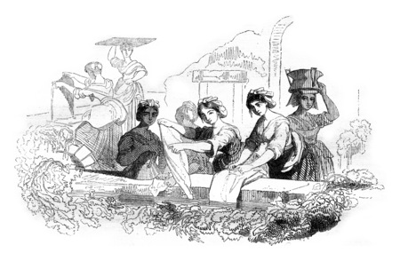 The Clothes Washers, vintage engraved illustration. Magasin Pittoresque 1846.の写真素材